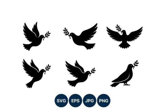 Download Black Dove Olive Branch Silhouettes - Black Collection