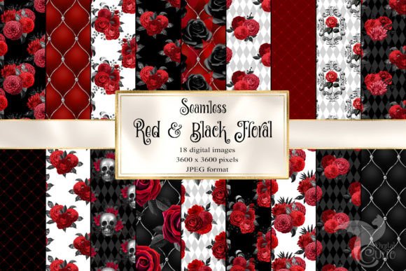 Download Red and Black Floral Digital Paper - Red and black Collection