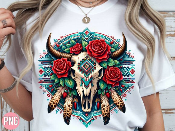 Download Floral Bull Skull Feathers Boho Art PNG - Floral Collection