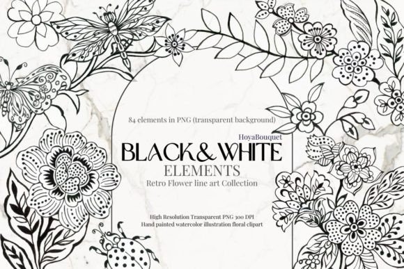 Download Black &amp; White Retro Line Art Elements - Black Collection
