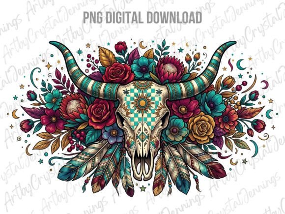 Download Western Boho Floral Longhorn Skull PNG - Floral Collection